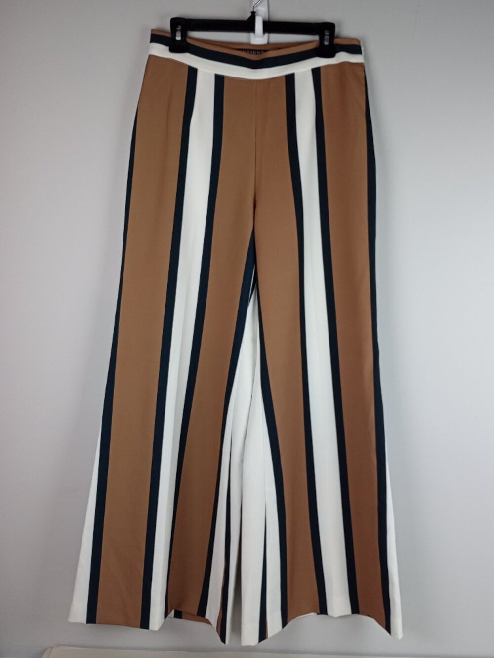 Insight Womens 8 Brown, Black, White Striped Side Zip Stretch Wide Leg Slacks